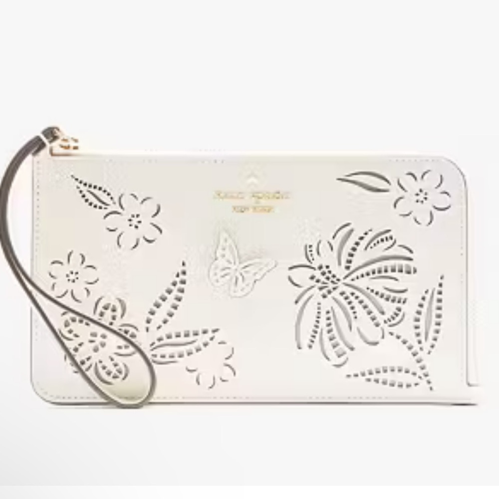 NWT! Kate Spade White Floral Leather cut Out Wristlet - Picture 1 of 8